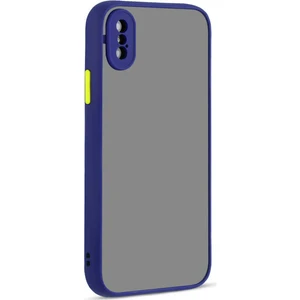 Apple iPhone Xr 6.1 Kılıf Kamera Korumalı Silikon Kenarlı Renkli Düğmeli Mat Arka Kapak - Lacivert