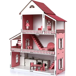 Oyuncak Gidiyor Ahşap Oyun Evi Bebek Oyun Evi Oyun Evi 3 Katlı Ev Eşyalı Büyük Boy