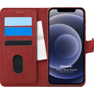 Apple İphone 12 Kılıf Fabric Book Wallet Kırmızı