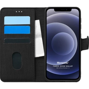 Apple İphone 12 Kılıf Fabric Book Wallet Siyah