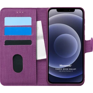 Apple İphone 12 Mini Kılıf Fabric Book Wallet Mor