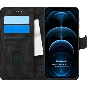 Apple İphone 12 Pro Kılıf Fabric Book Wallet Siyah