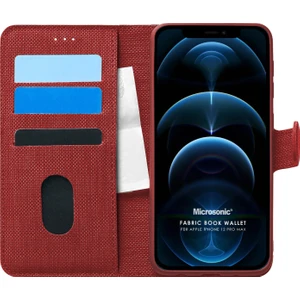 Apple İphone 12 Pro Max Kılıf Fabric Book Wallet Kırmızı