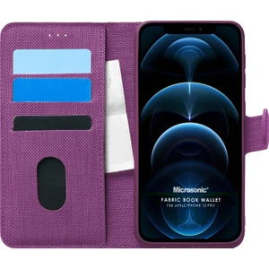 Apple İphone 12 Pro Max Kılıf Fabric Book Wallet Mor