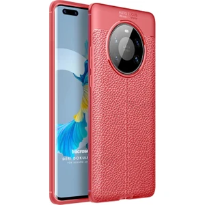 Huawei Mate 40 Pro Kılıf Deri Dokulu Silikon Kırmızı