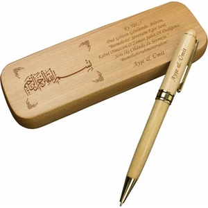 Hediye Rengi İsme Özel Ahşap Kutulu Lüx Tükenmez Kalem Besmele