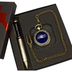 Hediye Rengi İsme Özel Atatürk Temalı Köstekli Saat Ve Kalem Seti Tasarım Kutulu M4