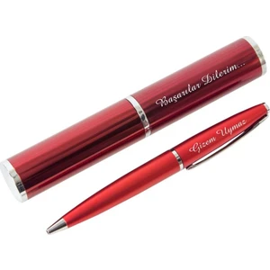 Hediye Rengi Kişiye Özel Metal Kutulu Tükenmez Kalem Kırmızı