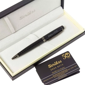 İsme Özel Kare Desenli Tükenmez Kalem Mat Siyah Honour38