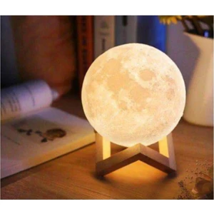 3D Ahşap Standlı Ay Gece Lambası Dekoratif Küre Led
