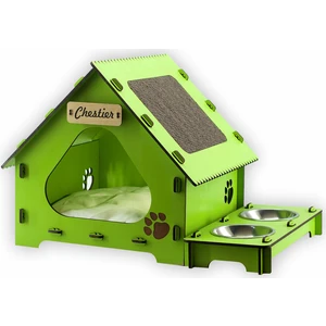 Woodenreal Kedi Evi + Mama Kabı + Kedi Tırmalama Tahtası