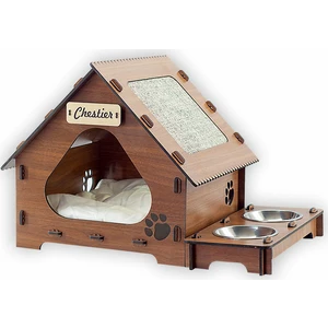 Woodenreal Kedi Evi + Mama Kabı + Kedi Tırmalama Tahtası