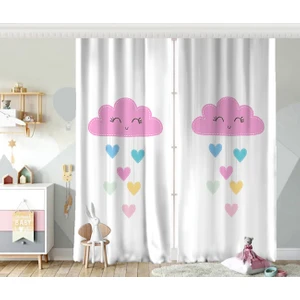 RealHomes  Çift Kanat Beyaz Zeminde Pembe Bulutlu Baby Shower Çocuk Odası Fon Perde