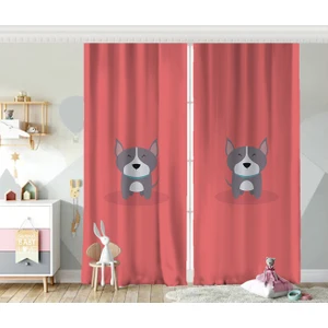 Çift Kanat RealHomes  Köpek Desenli Dijital Baskılı Modern Çocuk Odası Fon Perde