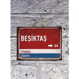 Beşiktaş Yön Tabelası - Retro Vintage Ahşap Poster