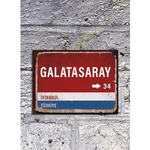 Galatasaray Yön Tabelası - Retro Vintage Ahşap Poster