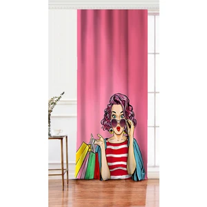 Tek Kanat Pembe Zeminli Popart Desenli Dekoratif Salon Fon Perdesi