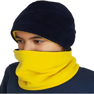 3023 Çift Taraflı Polar Boyunluk-Bere Set ( Sarı-Lacivert )