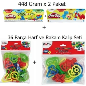 Play Doh Oyun Hamuru 4'lü 448 Gram x 2 Paket + Fatih 36 Parça Harfler ve Sayılar Kalıp Seti