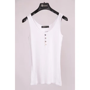 Beyaz Kalın Askılı Düğme Detaylı Pamuk Slim Fit  Atlet  T-Shirt