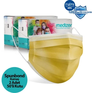 Full Ultrasonik Burun Telli Cerrahi Ağız Maskesi 3 Katlı Spunbond Kumaş 100 Adet  Sarı