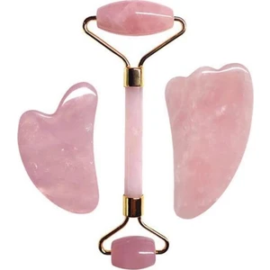 Sahi Aksesuar Pembe Kuvars Roller ve 3'lü Gua Sha Seti