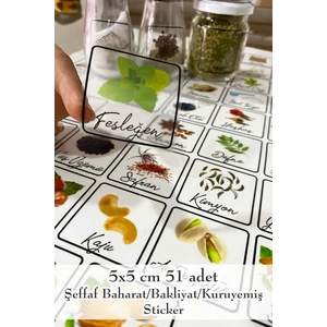 Şeffaf Baskılı Mutfak Kavanoz Etiket Sticker 51 Adet Modern Tasarım ile
