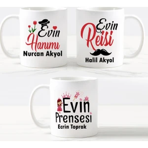 Nil Hediye Evin Hanımı Evin Reisi Evin Prensesi 3 Lü Set Kupa