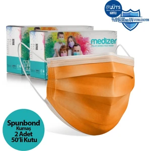 Full Ultrasonik Cerrahi Ağız Maskesi 3 Katlı Spunbond Kumaş 100 Adet - Burun Telli - Turuncu