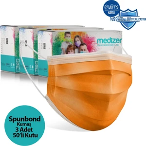Full Ultrasonik Cerrahi Ağız Maskesi 3 Katlı Spunbond Kumaş 150 Adet - Burun Telli - Turuncu