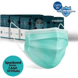 Ultrasonik Cerrahi Ağız Maskesi 3 Katlı Spunbond Kumaş 150 Adet - Burun Telli - Yeşil