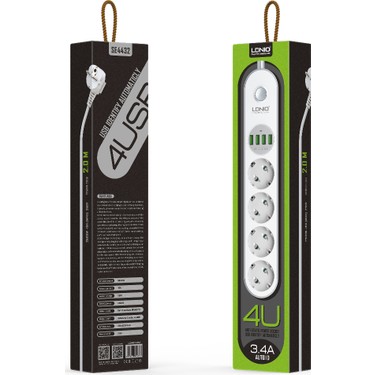 Ldnio Grup Priz 4lü - 3.4A 4x USB Çıkışlı 2 metre -SE4432 Fiyatı