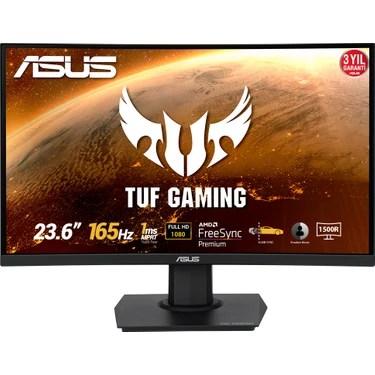 Asus TUF VG24VQE Kavisli 23.6" 165Hz 1ms (HDMI+Display) FreeSync Full HD LED