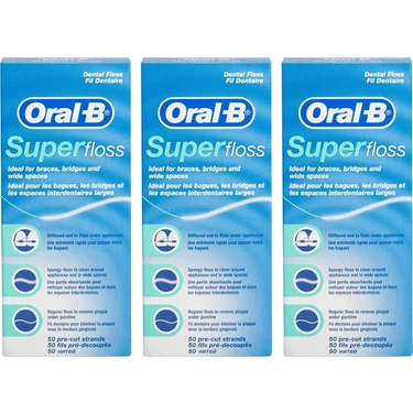 Oral-B Super Floss Diş İpi 50'li 3 Adet Ortodontik Diş İpi Geniş Boşluklar İçin