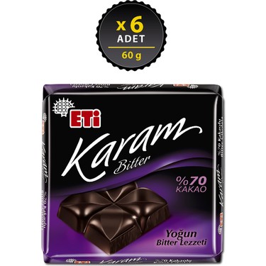 Eti Karam 70 Kakaolu Bitter Cikolata 60 G X 6 Adet Fiyati