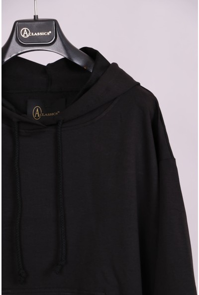 Aclassics Siyah Kapüşonlu Kanguru Cepli Pamuk Spor Sweatshirt