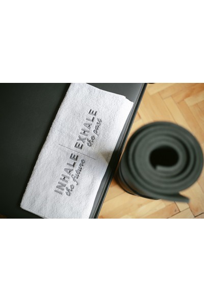 Beyaz Yoga Fitness Pilates Gym Antreman Sporcu Inhale Exhale Yumuşak Mat Spor Havlusu 50X90 cm