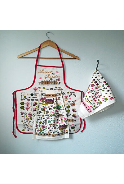 Yavuz Tekstil Sıvı Geçirmez Mutfak Önlüğü 3'lü Set Sevimli Bahçe