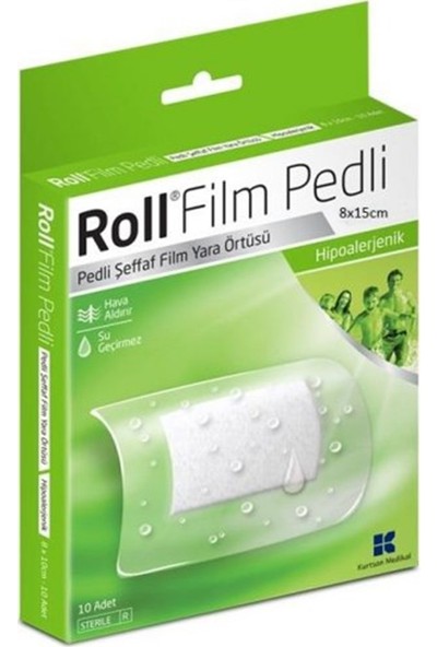Roll Film Pedli 8x15 cm 10'lu Steril Pedli Film Yara Örtüsü Su Geçirmez