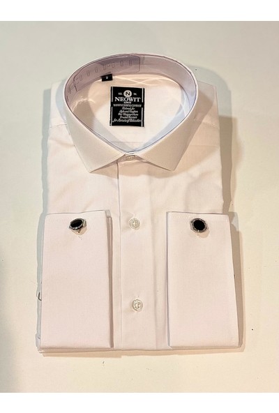 Neowit Beyaz Kol Düğmeli Slim Fit Gömlek