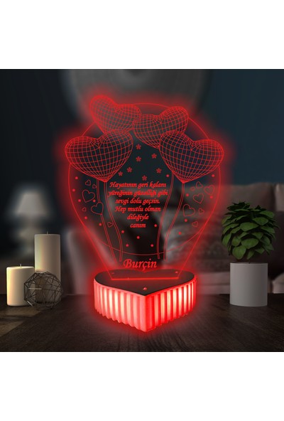 3D Hediye Dünyası 3 kalpli Sevgililer Günü Anneler Günü Doğum Günü Hediyesi 3D Led Lamba 16 Renkli Kumandalı Masa Lambası