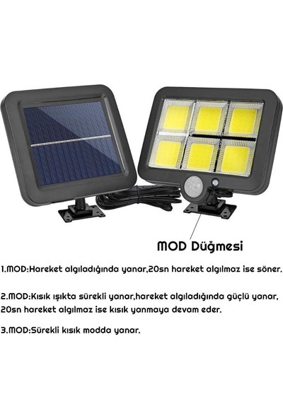 Exeo 120 Cob LED Solar Panel Güneş Enerjili 3 Mod Duvar Lambası