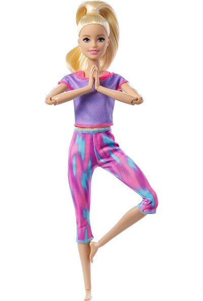Barbie Sonsuz Hareket Bebeği, Mor Renkli Spor Kıyafeti ile Sarışın, Uzun Saçlı Bebek Gxf04