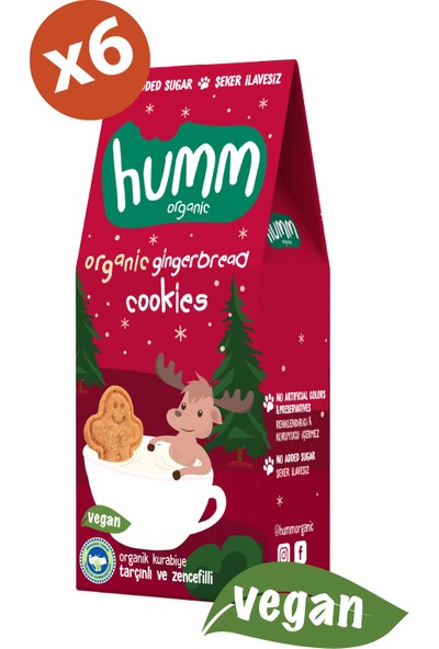 HUMM ORGANİC ZENCEFİLLİ TARÇINLI VEGAN KURABİYE 55G X 6 Adet
