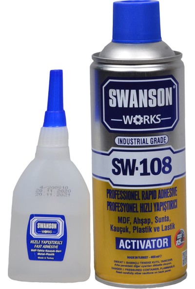 Swanson Mdf Kit Profesyonel Hızlı Yapıştırıcı Seti 400 + 100 ml Ahşap Sunta Kauçuk Plastik