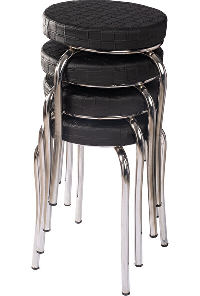 Ekip Metal Tabure Mutfak Sandalyesi 4 Adet Siyah