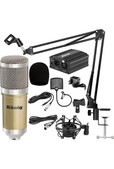 König BM800 Kondenser Mikrofon + Phantom + Stand + Metal Filtre + Shock Mount Stüdyo Kayıt Paketi