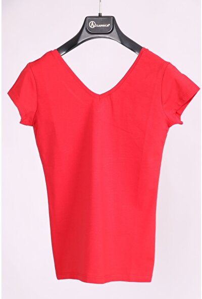 Aclassics Kırmızı V Yaka Yarım Kollu Pamuk Slim Fit T-Shirt