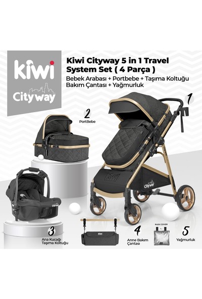 Kiwi 6 In 1 Yenidoğan Set City Way Bebek Arabası ve Sleeper Sallanabilir Beşik