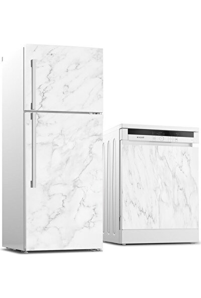 Jasmin2020 Buzdolabı ve Bulaşık Makinası Sticker Kaplama Etiketi Beyaz Mermer